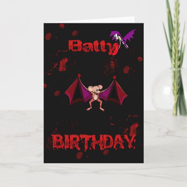 Carte Batterie Anniversaire Bats de Sang Goth Emo Altern (Devant)