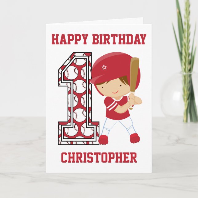 Carte Batteur de baseball 1er anniversaire personnalisé  (Devant)