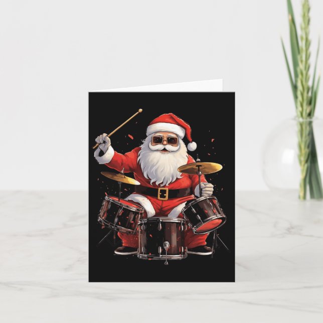 Carte Batteur Père Noël Jouer des tambours amusant Noël  (Devant)