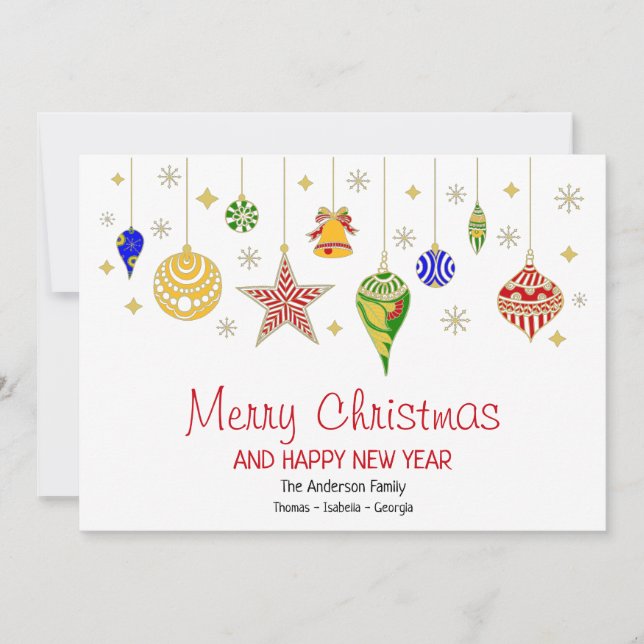Carte Baubles de Noël colorés personnalisés (Devant)