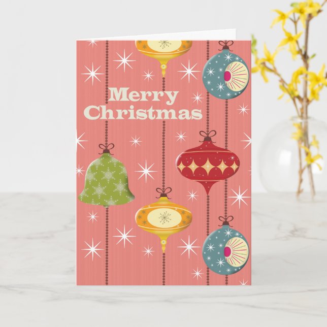 Carte Baubles de Noël modernes du milieu du siècle (Fleur jaune)
