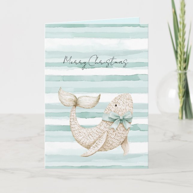 Carte Beach Blue Coastal White Whale Christmas   (Devant)