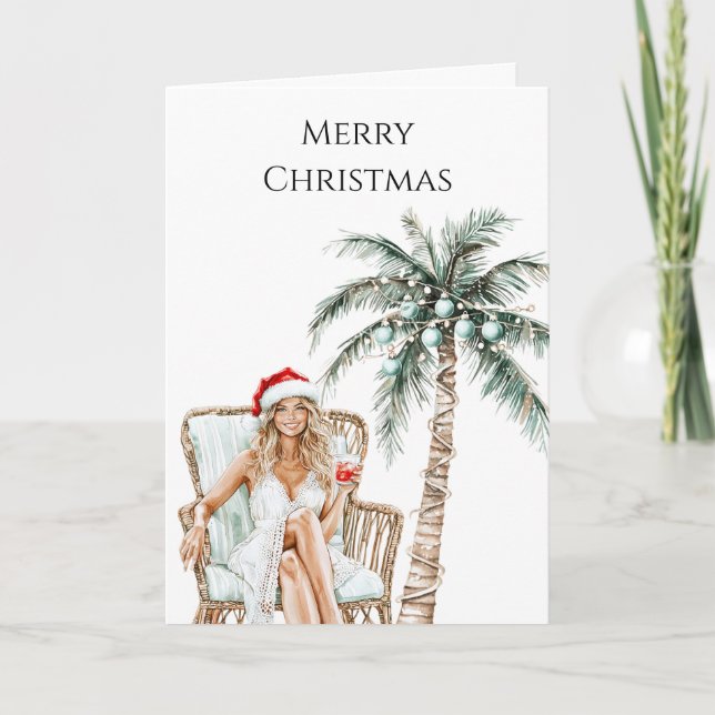 Carte Beach Coast Blond Femme Noël (Devant)