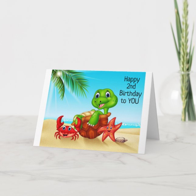 CARTE BEACH TURTLE DIT *AMUSEZ-VOUS POUR VOTRE 2E ANNIVE (Devant)