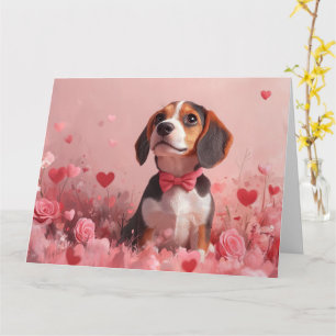 Carte Beagle avec Rose - Saint Valentin