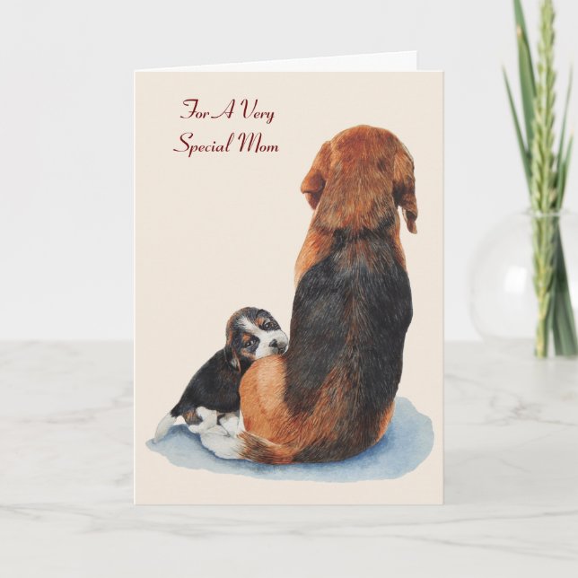 Carte beagle chiot mignon avec maman chien art original (Devant)