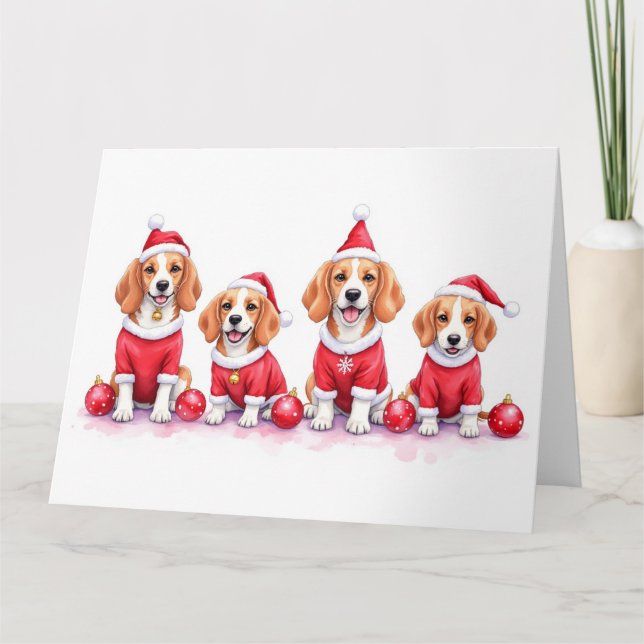 Carte Beagle Christmas Dress Santa Hat (Devant)