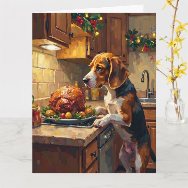 Carte Beagle Christmas Kitchen Counter Sniffer (Fleur jaune)