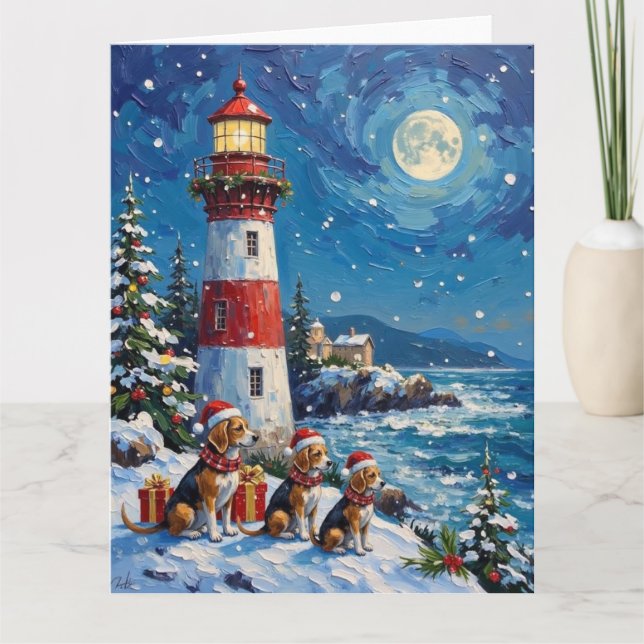 Carte Beagle Christmas Lighthouse Holiday (Devant)