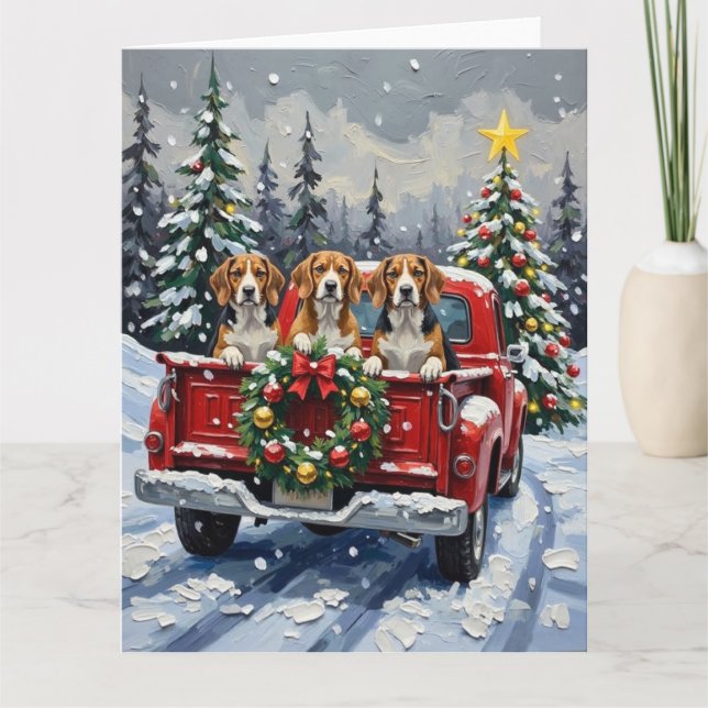 Carte Beagle Christmas Red Truck Holiday (Devant)