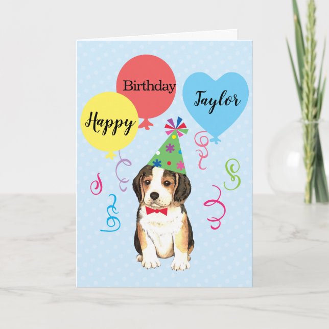 Carte Beagle des ballons de fête d'anniversaire (Devant)