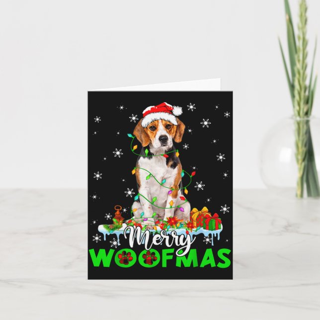 Carte Beagle Dog Merry Woofmas Funny Xmas Lights Santa H (Devant)