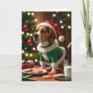 Carte Béagle Elfe Enjoué avec des Cookies pour le Père N