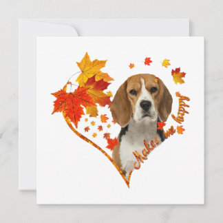 Carte Beagle Me Rend Heureux Feuilles du coeur d'automne