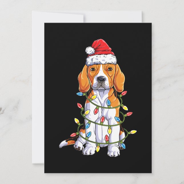 Carte Beagle Père Noël Noël Arbre Lumières Noël Cadeaux  (Devant)