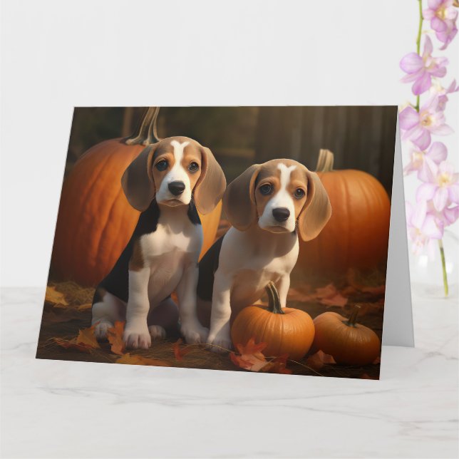 Carte Beagle Puppy Autumn Delight Citrouille  (Orchidée)