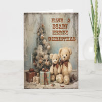 Bears Grey Card Grungy Joyeux Noël