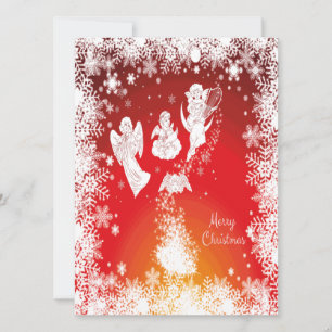Carte Beau Anges de Noël Volant-Blanc Neige-Rouge