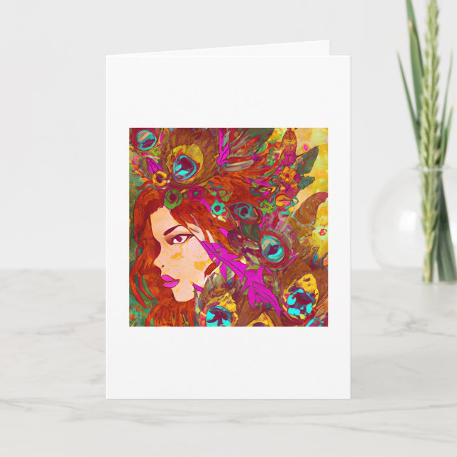 Carte Beau art Abstrait | Femmes avec plumes (Devant)