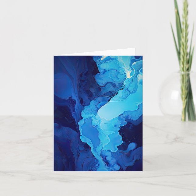 Carte Beau Art Abstrait Fluide Bleu (Devant)