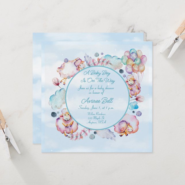 Carte Beau Baby shower Garçon (Devant/Arrière en situation)