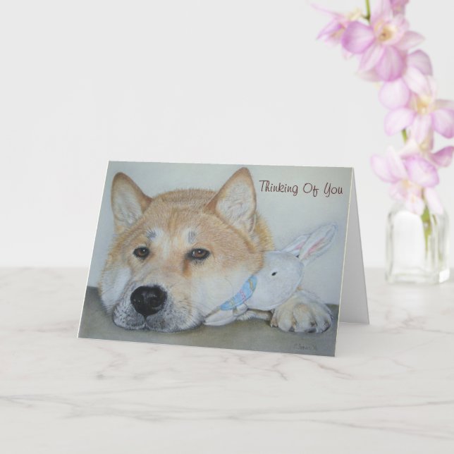 Carte beau beau chien akita pensant à vous (Orchidée)