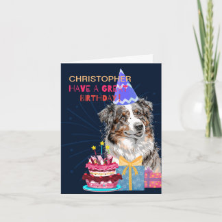 Carte Beau Berger Australien Avec Gâteau Anniversaire