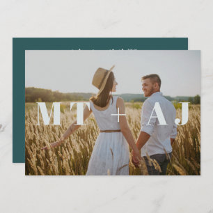 Carte Beau bleu Turquoise Monogramme Mariage photo