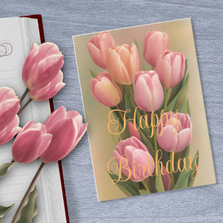 Carte Beau Bouquet Rose Tulip d'hiver Fleurs Anniversair