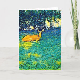 Carte Beau cerf qui sieste sur la pelouse, vierge