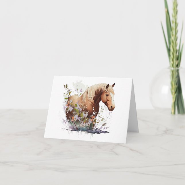 Carte Beau Cheval avec Fleurs BLANC (Devant)