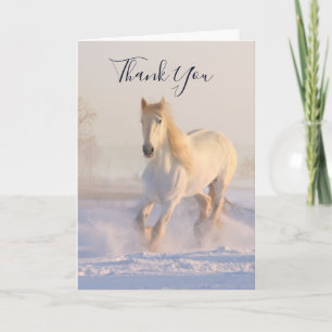 Carte Beau cheval blanc dans le Merci photo de neige