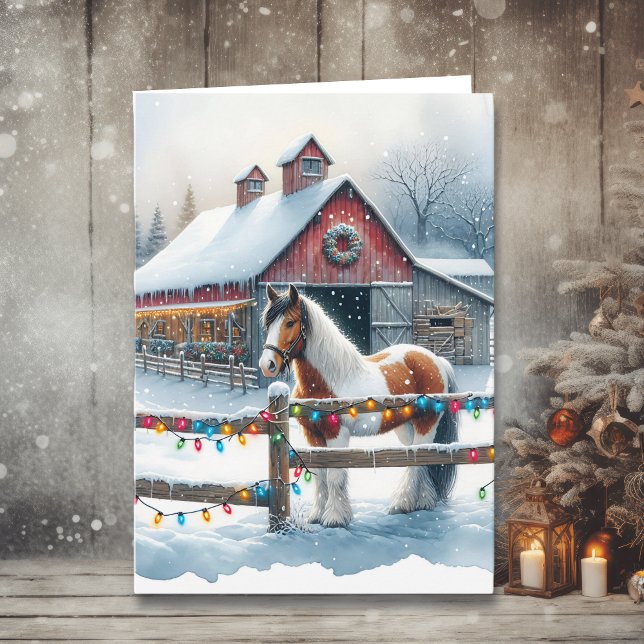 Carte Beau cheval sur une ferme de Noël (Créateur téléchargé)