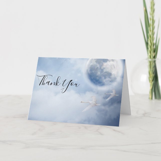 Carte Beau ciel bleu avec Merci de cygnes volants (Devant)