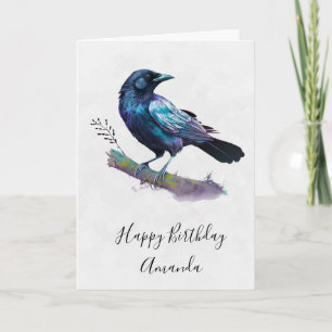 Carte Beau Corbeau sur une branche d'arbre Anniversaire