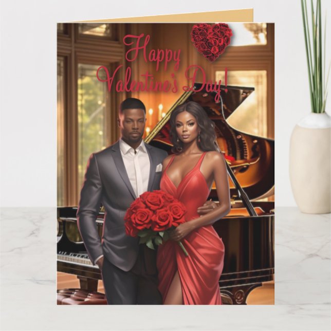 Carte Beau couple noir avec Roses rouges (Devant)