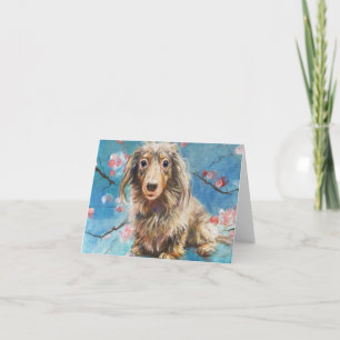 Carte Beau Dachshund à long Haired en fleurs de cerisier