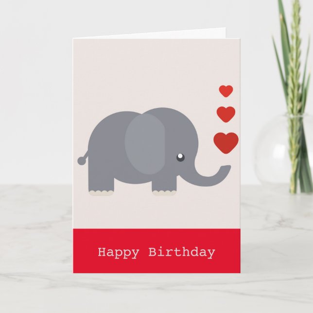 Carte Beau éléphant avec coeur anniversaire amour (Devant)