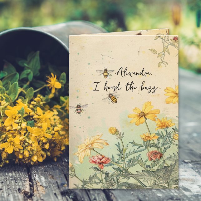 Carte Beau Fleur sauvage Anniversaire de l'abeille (A bee-utiful wildflower and bee bee-day card for a special someone!)
