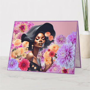 CARTE BEAU FLEURS ROSES FEMMES NOIRES BOUTEILLES