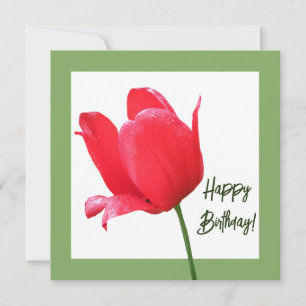 Carte Beau Joyeux Anniversaire joli tulipe rouge floral