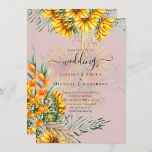 Carte Beau Mariage en herbe Pampas tournesol