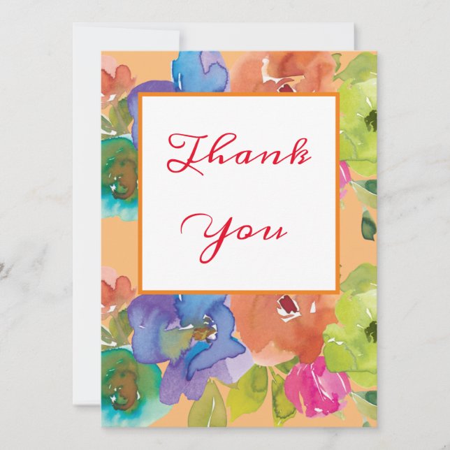 Carte Beau Merci Pastel Aquarelle Fleurs (Devant)