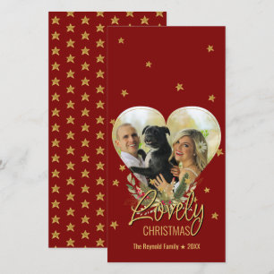 Carte Beau Noël Gold Heart Photo Parties scintillant Sta