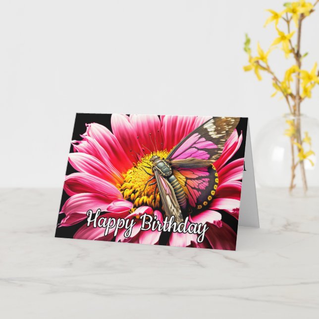 Carte Beau papillon Joyeux anniversaire (Fleur jaune)