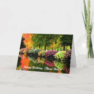 Carte Beau Parc Arbres d'automne Fleurs colorées étang