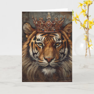 Carte Beau Tiger Big Chat dans une couronne en toutes oc