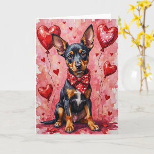 Carte Beauceron Saint-Valentin Chien Assis avec Cœurs Ro