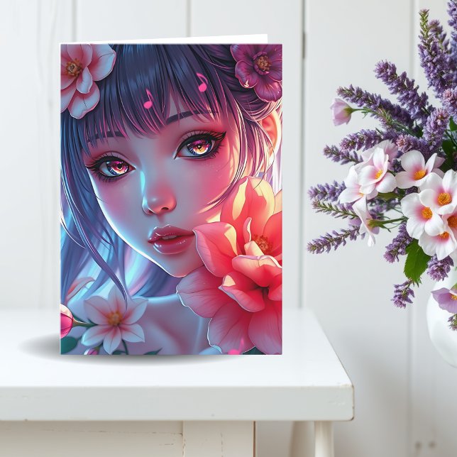 Carte Beautiful Anime Girl Thinking of You (Créateur téléchargé)