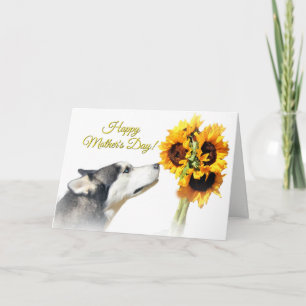 Carte Beautiful Happy Mother's Day Husky and Sunflower